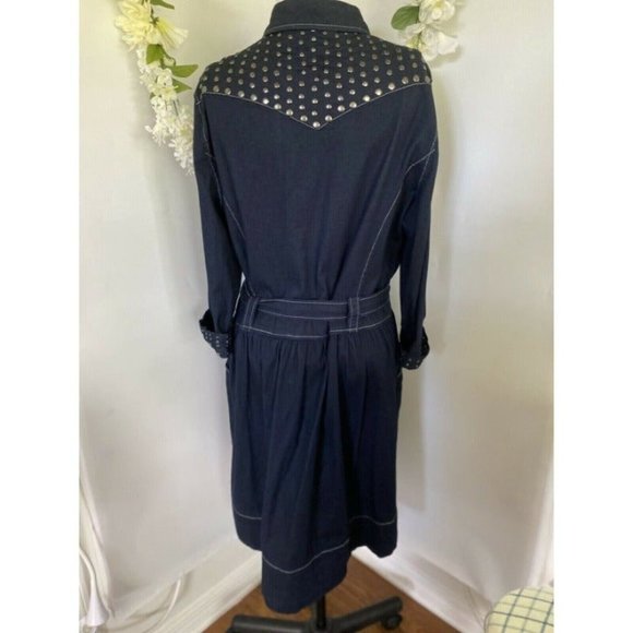 Vtg Stetson 3/4 Sleeve Studded Western Jean Dress - Picture 6 of 10